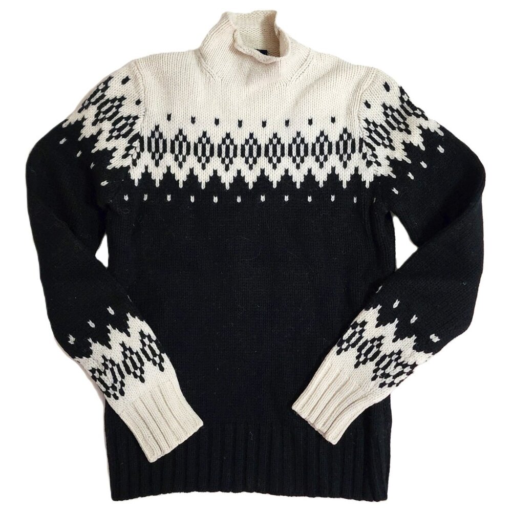 Gap Womens Black&WinterWhite 100% Lambswool Mock Neck Long Sleeve Sweater Size S